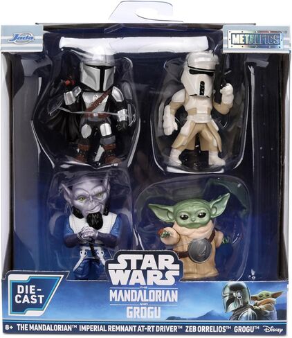 Jada Star Wars Metalfigs 4-Pack Wave 2 – The Mandalorian, Imperial Remnant AT-RT Driver, Zeb Orrelios, Grogu Die-Cast Figures 2.5" Scale – Stylized Display Set Toys in Kuwait