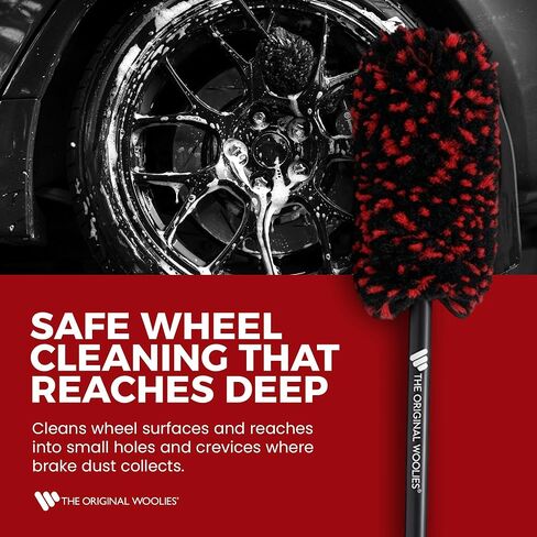 Wheel Woolies Car Detailing Brush - 18" No-Scratch Car Wheel Brush with Anti-Slip Grip Handle | Clean Wheels, Rims, Small Slots, & Brake Dust Crevices | Made in USA in Kuwait