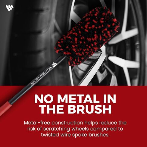 Wheel Woolies Car Detailing Brush - 18" No-Scratch Car Wheel Brush with Anti-Slip Grip Handle | Clean Wheels, Rims, Small Slots, & Brake Dust Crevices | Made in USA in Kuwait