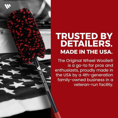 Wheel Woolies Car Detailing Brush - 18" No-Scratch Car Wheel Brush with Anti-Slip Grip Handle | Clean Wheels, Rims, Small Slots, & Brake Dust Crevices | Made in USA in Kuwait