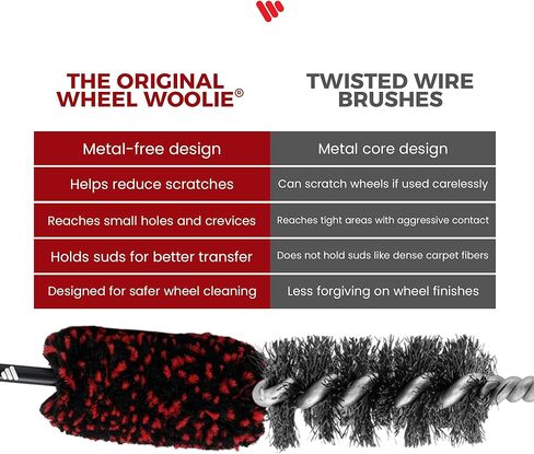Wheel Woolies Car Detailing Brush - 18" No-Scratch Car Wheel Brush with Anti-Slip Grip Handle | Clean Wheels, Rims, Small Slots, & Brake Dust Crevices | Made in USA in Kuwait