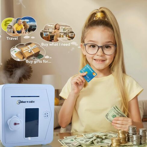 Piggy Bank for Girls Boys Toy Large Electronic Money Coin Banks Money Saving Box with Password, Kids Safe Money Jar for Adults Great Gift Toy Bank for Kids (Blue) in Kuwait