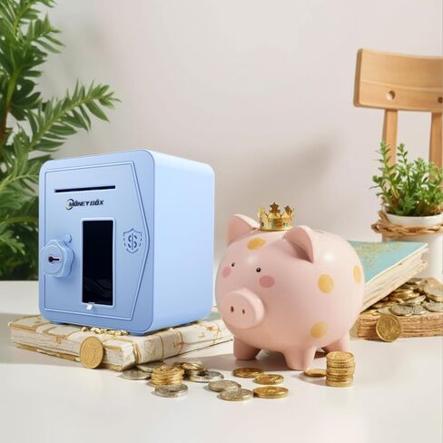 Piggy Bank for Girls Boys Toy Large Electronic Money Coin Banks Money Saving Box with Password, Kids Safe Money Jar for Adults Great Gift Toy Bank for Kids (Blue) in Kuwait