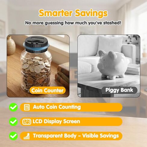 بنك Pup Go الرقمي للعملات المعدنية الأمريكية، وعاء كبير لتوفير المال، صندوق نقود عداد تلقائي مع شاشة LCD، حامل للعملات المعدنية وتغيير العملات، منظم للعملات المعدنية للأطفال والكبار، هدية مثالية لأموال آمنة in Kuwait