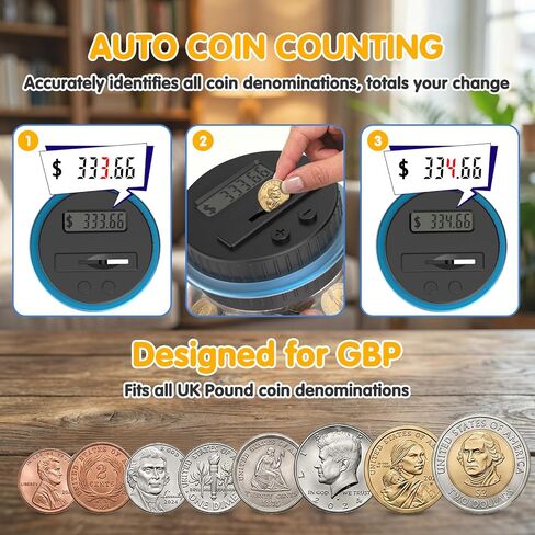 بنك Pup Go الرقمي للعملات المعدنية الأمريكية، وعاء كبير لتوفير المال، صندوق نقود عداد تلقائي مع شاشة LCD، حامل للعملات المعدنية وتغيير العملات، منظم للعملات المعدنية للأطفال والكبار، هدية مثالية لأموال آمنة in Kuwait