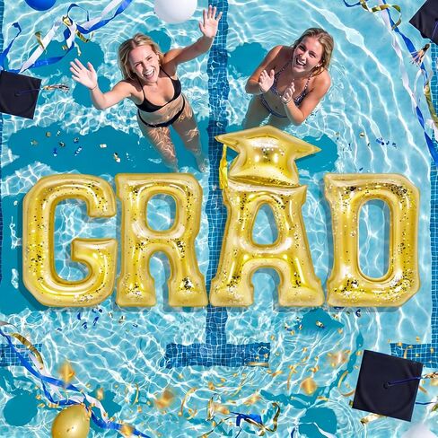 Gemscream 2026 Graduation Pool Floats Party Decorations 20 Inch Gold Grad Inflatable Floating Pool Letters Glitter Grad Prom Letters Photo Props for Graduation Beach Party Backdrop Banner in Kuwait