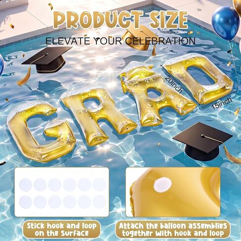 Gemscream 2026 Graduation Pool Floats Party Decorations 20 Inch Gold Grad Inflatable Floating Pool Letters Glitter Grad Prom Letters Photo Props for Graduation Beach Party Backdrop Banner in Kuwait