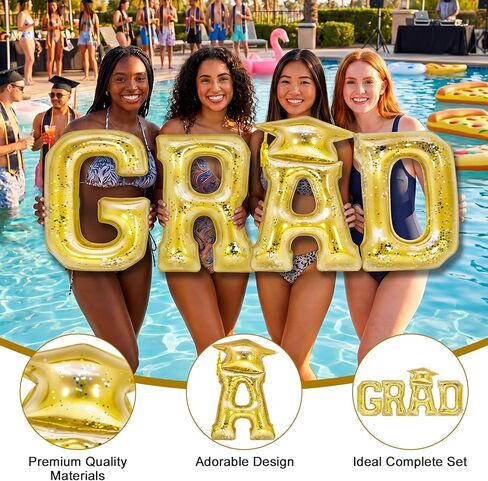 Gemscream 2026 Graduation Pool Floats Party Decorations 20 Inch Gold Grad Inflatable Floating Pool Letters Glitter Grad Prom Letters Photo Props for Graduation Beach Party Backdrop Banner in Kuwait
