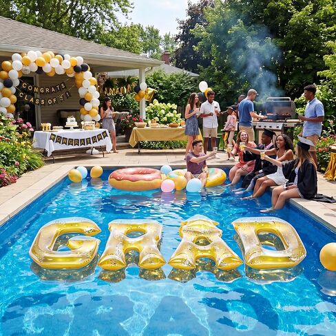 Gemscream 2026 Graduation Pool Floats Party Decorations 20 Inch Gold Grad Inflatable Floating Pool Letters Glitter Grad Prom Letters Photo Props for Graduation Beach Party Backdrop Banner in Kuwait