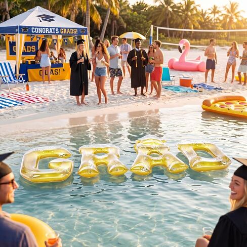 Gemscream 2026 Graduation Pool Floats Party Decorations 20 Inch Gold Grad Inflatable Floating Pool Letters Glitter Grad Prom Letters Photo Props for Graduation Beach Party Backdrop Banner in Kuwait