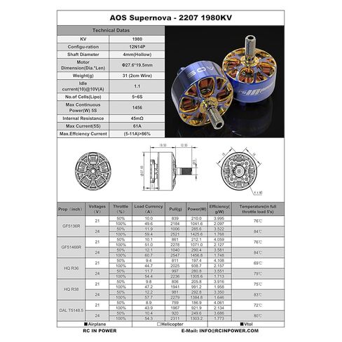 RCINPOWER AOS Supernova 2207 2207.5 محرك بدون فرشاة 1980KV 6S LIPO لطائرات بدون طيار RC FPV حرة 5 بوصة أجزاء ذاتية الصنع in Kuwait
