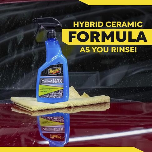 بخاخ شمع السيراميك الهجين من Meguiar، 6 عبوات (6 × زجاجات 26 أونصة = إجمالي 156 أونصة)، شمع السيارة السيراميك الهجين SiO2 للطلاء الخارجي، رش عند الشطف للحماية مع خرز مائي شديد in Kuwait