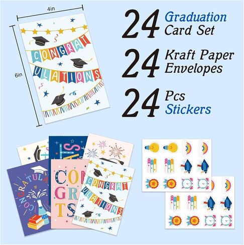 24 Pack Congratulations Graduate Cards with Envelopes, Bulk Graduation Cards for Him Her, High School College Graduation Gifts in Saudi Arabia