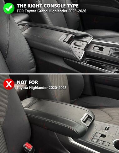 غطاء مسند ذراع وحدة التحكم المركزية KBH لسيارة Toyota Grand Highlander 2023 2024 2025 2026، ملحقات داخلية من جلد البولي يوريثان، واقي غطاء مسند الذراع المخصص، إغلاق بسحاب، مضاد للخدش، أسود in Kuwait