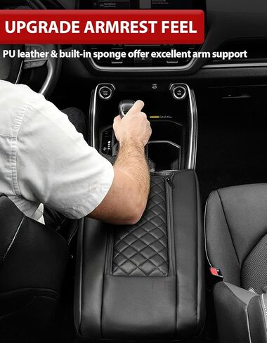 غطاء مسند ذراع وحدة التحكم المركزية KBH لسيارة Toyota Grand Highlander 2023 2024 2025 2026، ملحقات داخلية من جلد البولي يوريثان، واقي غطاء مسند الذراع المخصص، إغلاق بسحاب، مضاد للخدش، أسود in Kuwait