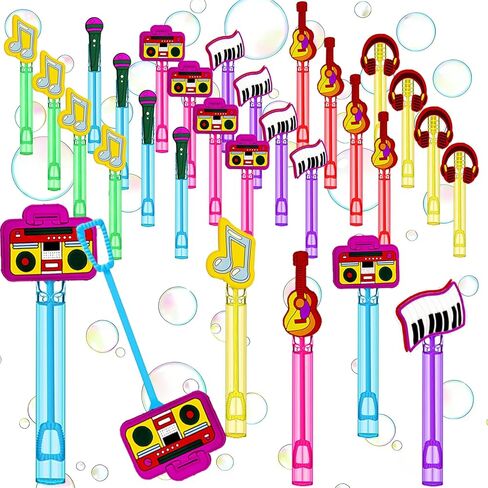 24 Pcs Music-Themed Bubble Wands – Musical Decor (Note, Microphone, Guitar, Piano, Headphones) Party Favors, Goodie Bag Stuffers & Piñata Fillers for Birthday Parties & Musical Themed Gatherings in Saudi Arabia