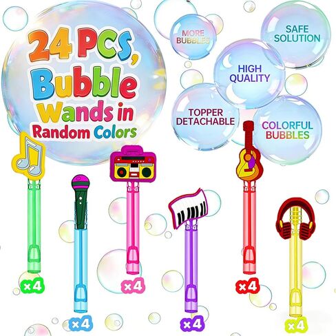 24 Pcs Music-Themed Bubble Wands – Musical Decor (Note, Microphone, Guitar, Piano, Headphones) Party Favors, Goodie Bag Stuffers & Piñata Fillers for Birthday Parties & Musical Themed Gatherings in Saudi Arabia