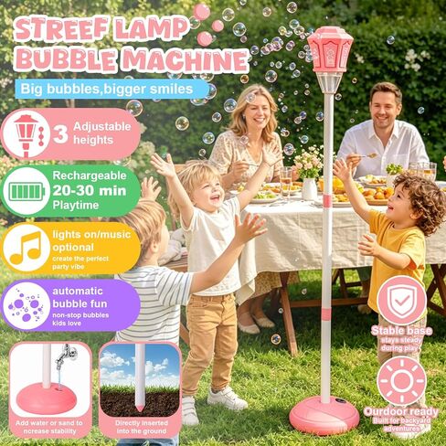 2026 New Bubble Machine for Kids, Automatic Bubble Maker with Light Music, 47" 3-Level Adjustable Heights Bubble Machine Tower for Garden, Patio, Parties, Birthday, Wedding, Kid Summer Outdoor Toys in Saudi Arabia