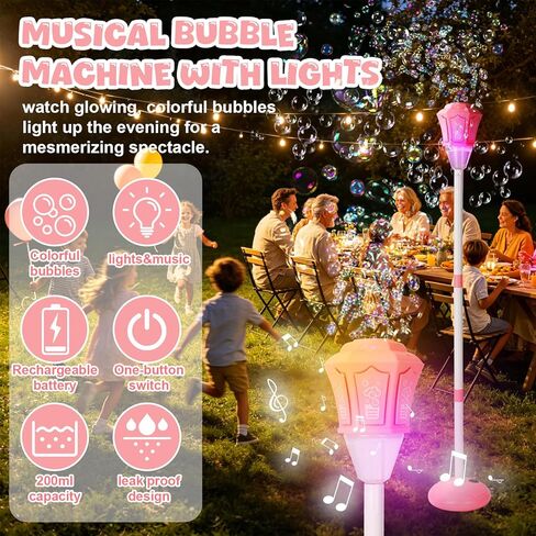 2026 New Bubble Machine for Kids, Automatic Bubble Maker with Light Music, 47" 3-Level Adjustable Heights Bubble Machine Tower for Garden, Patio, Parties, Birthday, Wedding, Kid Summer Outdoor Toys in Saudi Arabia