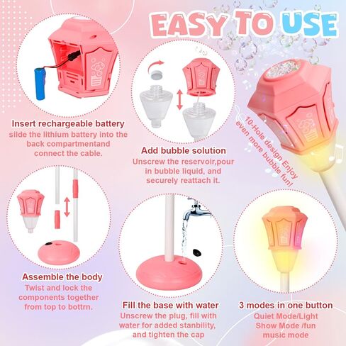 2026 New Bubble Machine for Kids, Automatic Bubble Maker with Light Music, 47" 3-Level Adjustable Heights Bubble Machine Tower for Garden, Patio, Parties, Birthday, Wedding, Kid Summer Outdoor Toys in Saudi Arabia