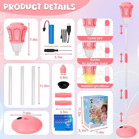 2026 New Bubble Machine for Kids, Automatic Bubble Maker with Light Music, 47" 3-Level Adjustable Heights Bubble Machine Tower for Garden, Patio, Parties, Birthday, Wedding, Kid Summer Outdoor Toys in Saudi Arabia