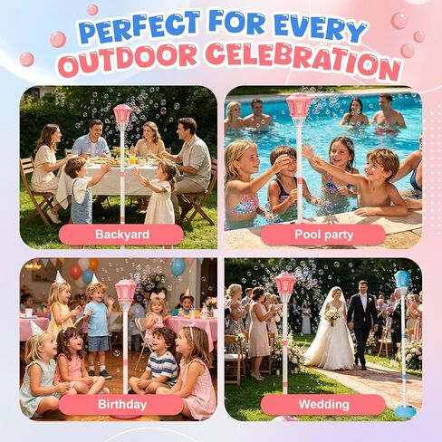 2026 New Bubble Machine for Kids, Automatic Bubble Maker with Light Music, 47" 3-Level Adjustable Heights Bubble Machine Tower for Garden, Patio, Parties, Birthday, Wedding, Kid Summer Outdoor Toys in Saudi Arabia