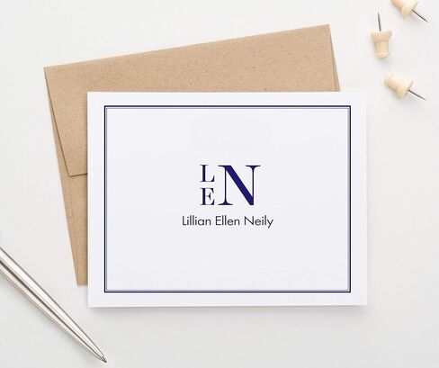 Classic Monogram Stationary Set FOLDED NOTE CARDS, Personalized Stationary Set, Personalized Monogrammed Stationery Set, Your Choice of Colors and Quantity in Kuwait