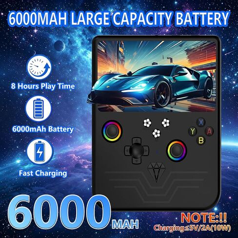 وحدة تحكم الألعاب المحمولة R60MAX Retro، شاشة 6.0 بوصة HD IPS، بطارية 6000 مللي أمبير في الساعة، 40000+ ألعاب كلاسيكية مثبتة مسبقًا، حالة الحفظ/التحميل، نظام التشغيل Linux، هدية للاعبين (أسود 128 جيجابايت) in Kuwait