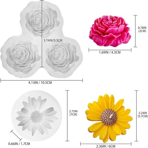 2PCS Silicone Flower Mold, Triple Peony Rose and Daisy Shaped, for Candle, Handmade Soap, Resin, Plaster Making, Valentine's Day Gift in Saudi Arabia