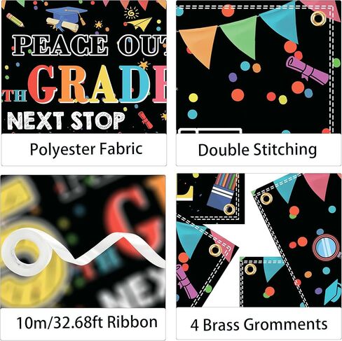 Peace Out 5th Grade Graduation Backdrop – Next Stop Middle School Banner, 5th Grade Promotion Decorations for Elementary Graduation Party, Photo Booth (Peace Out 5th, 6x4FT) in Kuwait