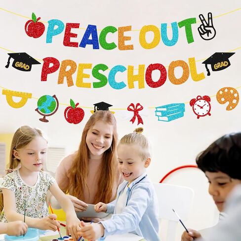 لافتة تخرج لمرحلة ما قبل المدرسة من Peace Out، وداعًا لمرحلة ما قبل المدرسة، فئة 2026، تهنئة لمرحلة ما قبل المدرسة، ديكورات التخرج لمرحلة ما قبل المدرسة، مستلزمات حفلات المدرسة الابتدائية in Kuwait