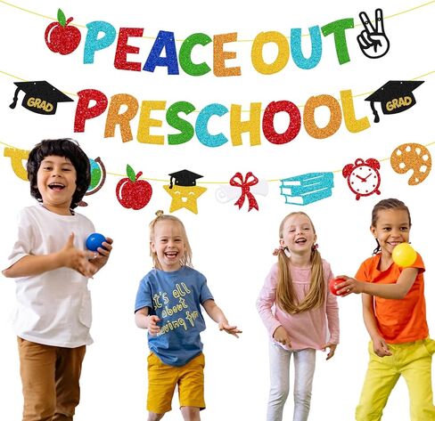 لافتة تخرج لمرحلة ما قبل المدرسة من Peace Out، وداعًا لمرحلة ما قبل المدرسة، فئة 2026، تهنئة لمرحلة ما قبل المدرسة، ديكورات التخرج لمرحلة ما قبل المدرسة، مستلزمات حفلات المدرسة الابتدائية in Kuwait