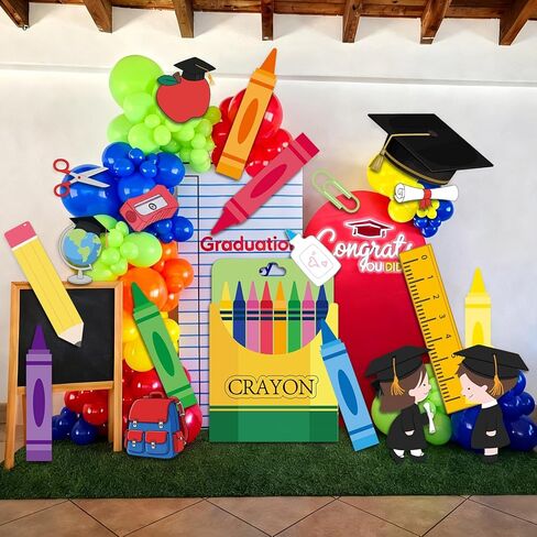 20 Pcs Preschool Graduation Decorations Pre-k Graduation Backdrop DIY Photo Backdrop Prop Cardstock Cutouts Pencil Crayon Grad Cap Cutouts for Kindergarten Classroom Party Grad Decor in Kuwait