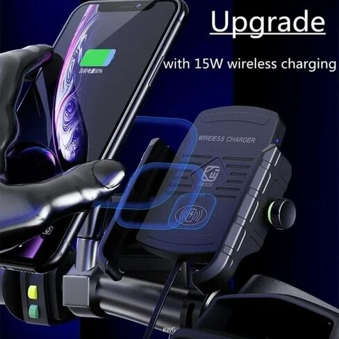 Motorcycle Wireless Charger Phone Holder Moto Motorbike Mirror Mobile Stand USB Charging Fast Charging Station Cellphone Mount (Non-Charging, Black) in Kuwait