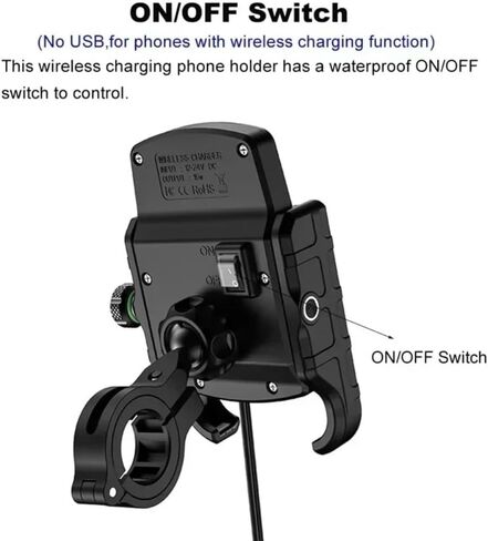 Motorcycle Wireless Charger Phone Holder Moto Motorbike Mirror Mobile Stand USB Charging Fast Charging Station Cellphone Mount (Non-Charging, Black) in Kuwait