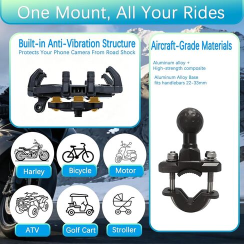 Motorcycle Phone Mount with rain Cap Vibration All-Weather, Anti-Theft, & Shockproof Mount, Adjustable Bike Handlebar Cellphone Holder for Bicycle Scooter ATV in Saudi Arabia
