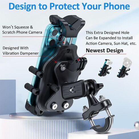 Motorcycle Phone Mount & Bike Phone Holder with 360 Rotatable Handlebar, 4 Shock Absorbers, Compatible with 5.0-7.2 Inch All Cell Phones in Saudi Arabia