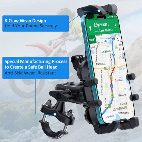 Motorcycle Phone Mount & Bike Phone Holder with 360 Rotatable Handlebar, 4 Shock Absorbers, Compatible with 5.0-7.2 Inch All Cell Phones in Saudi Arabia