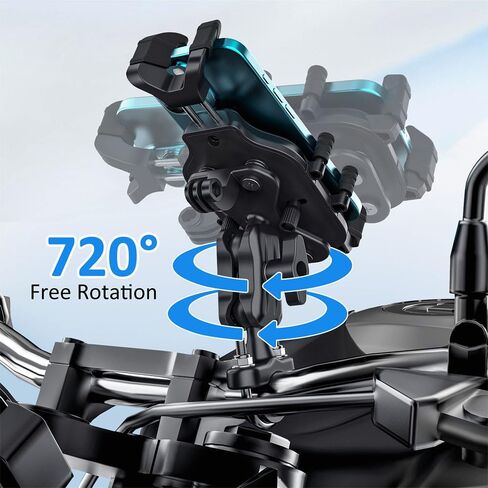 Motorcycle Phone Mount & Bike Phone Holder with 360 Rotatable Handlebar, 4 Shock Absorbers, Compatible with 5.0-7.2 Inch All Cell Phones in Saudi Arabia