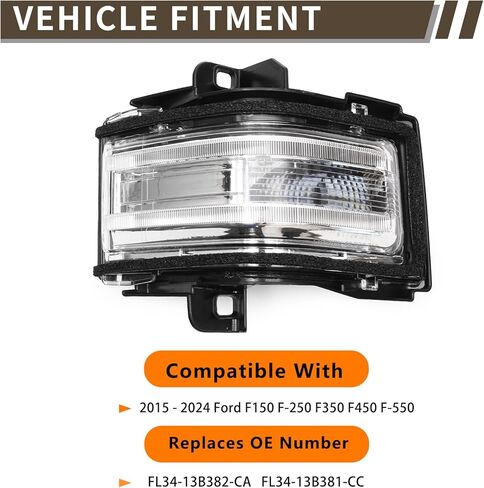 سائق الجانب الباب سحب مرآة بدوره إشارة ضوء مصباح مؤشر لفورد F-150 F-250 F-350 F-450 F-550 2015-2024 باب سحب مرآة أضواء مؤشر مصباح LED الجانب in Kuwait