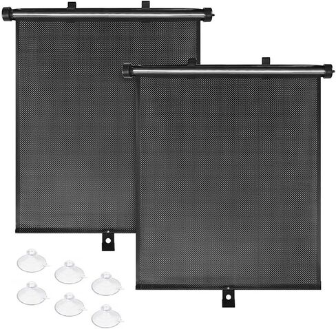 2PCS Car Window Shades for Baby, Retractable Auto Sun Shade Blocker with Suction Cups, Roller Vehicle Side Window Glare Shield UV Rays Protection Accessory, Universal Fit (15.75 x 17.72 Inch) in Saudi Arabia