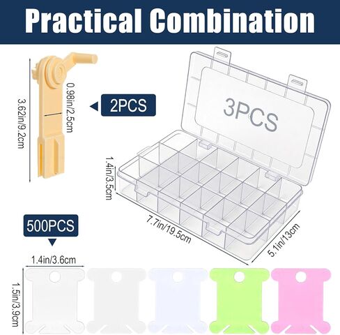 Afcabakila 505 Pcs Embroidery Floss Organizer Kit 3 Removable 24-Grid Thread Storage Boxes Plastic Bobbins 2 Bobbin Winders for DIY Sewing Craft Storage in Kuwait