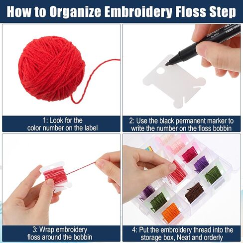 Afcabakila 505 Pcs Embroidery Floss Organizer Kit 3 Removable 24-Grid Thread Storage Boxes Plastic Bobbins 2 Bobbin Winders for DIY Sewing Craft Storage in Kuwait