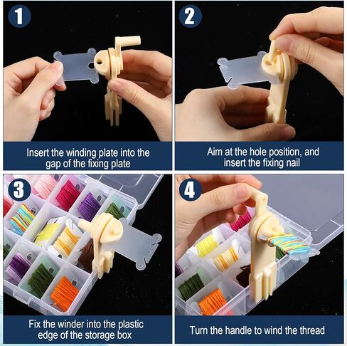 Afcabakila 505 Pcs Embroidery Floss Organizer Kit 3 Removable 24-Grid Thread Storage Boxes Plastic Bobbins 2 Bobbin Winders for DIY Sewing Craft Storage in Kuwait