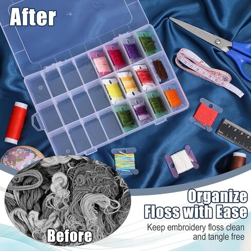 Afcabakila 505 Pcs Embroidery Floss Organizer Kit 3 Removable 24-Grid Thread Storage Boxes Plastic Bobbins 2 Bobbin Winders for DIY Sewing Craft Storage in Kuwait