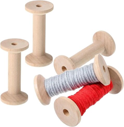 5PCS Wooden Spools for Crafts, Unfinished Wooden Spools, Bobbins Rotatable for Sewing, Weaving, Ribbon Crafts, DIY Art and Education in Kuwait