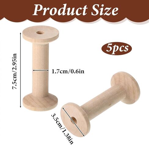 5PCS Wooden Spools for Crafts, Unfinished Wooden Spools, Bobbins Rotatable for Sewing, Weaving, Ribbon Crafts, DIY Art and Education in Kuwait
