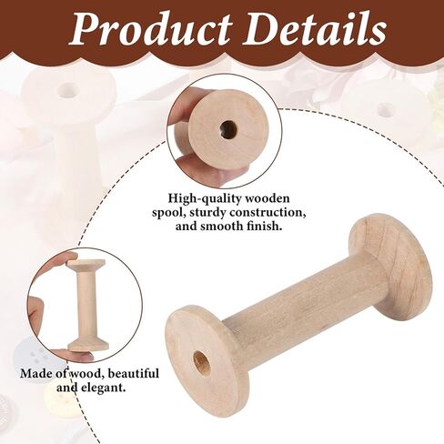 5PCS Wooden Spools for Crafts, Unfinished Wooden Spools, Bobbins Rotatable for Sewing, Weaving, Ribbon Crafts, DIY Art and Education in Kuwait