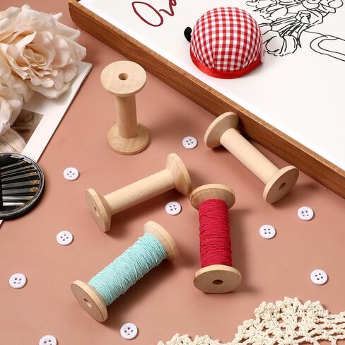 5PCS Wooden Spools for Crafts, Unfinished Wooden Spools, Bobbins Rotatable for Sewing, Weaving, Ribbon Crafts, DIY Art and Education in Kuwait
