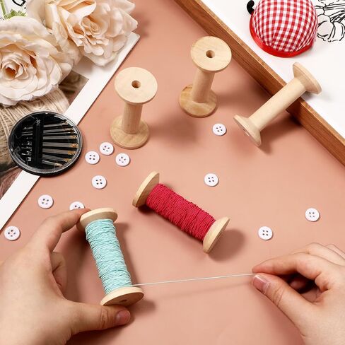 5PCS Wooden Spools for Crafts, Unfinished Wooden Spools, Bobbins Rotatable for Sewing, Weaving, Ribbon Crafts, DIY Art and Education in Kuwait